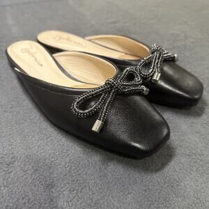 Anthropologie Guilhermina Leather Mules Flats 7M Bow Ballet Coquette Regency